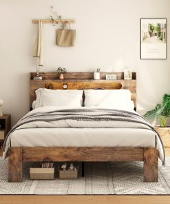 Wood Full Size Platform Bed Frame With Storage
