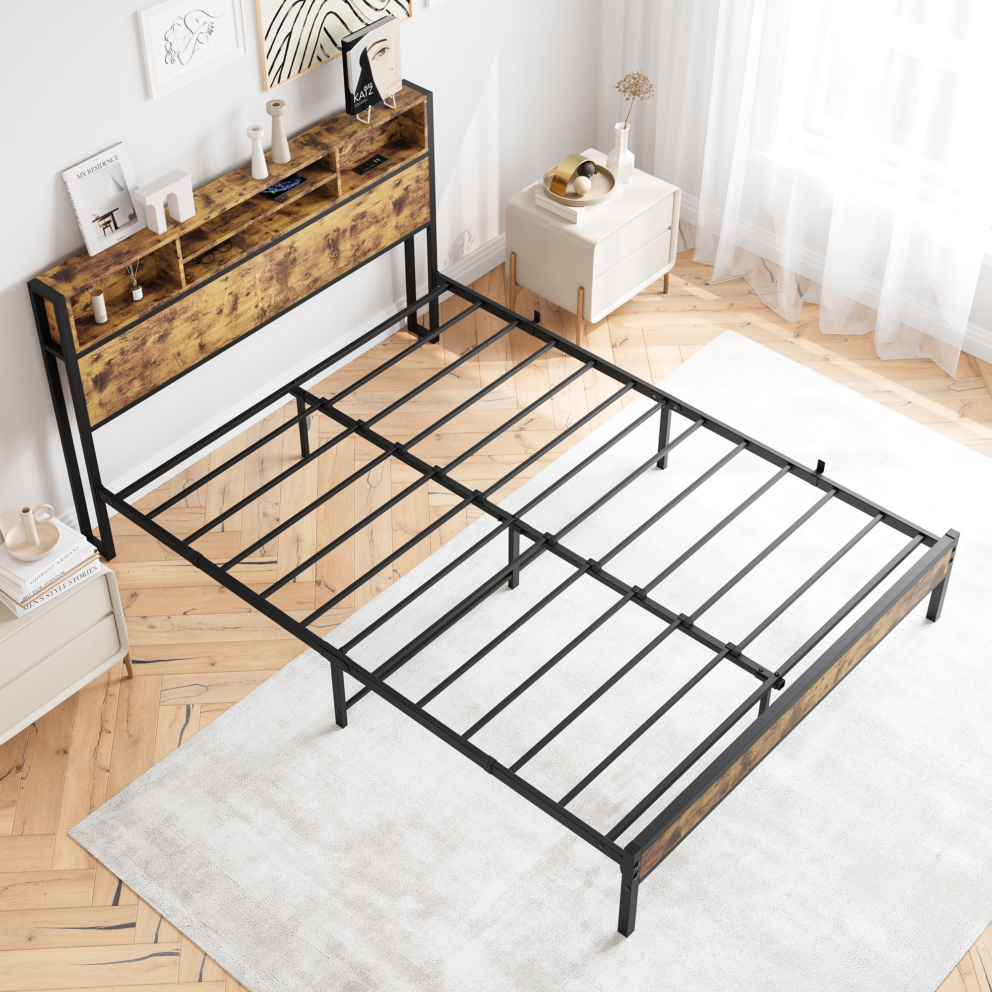 Queen Bed Frame With Storage Headboard