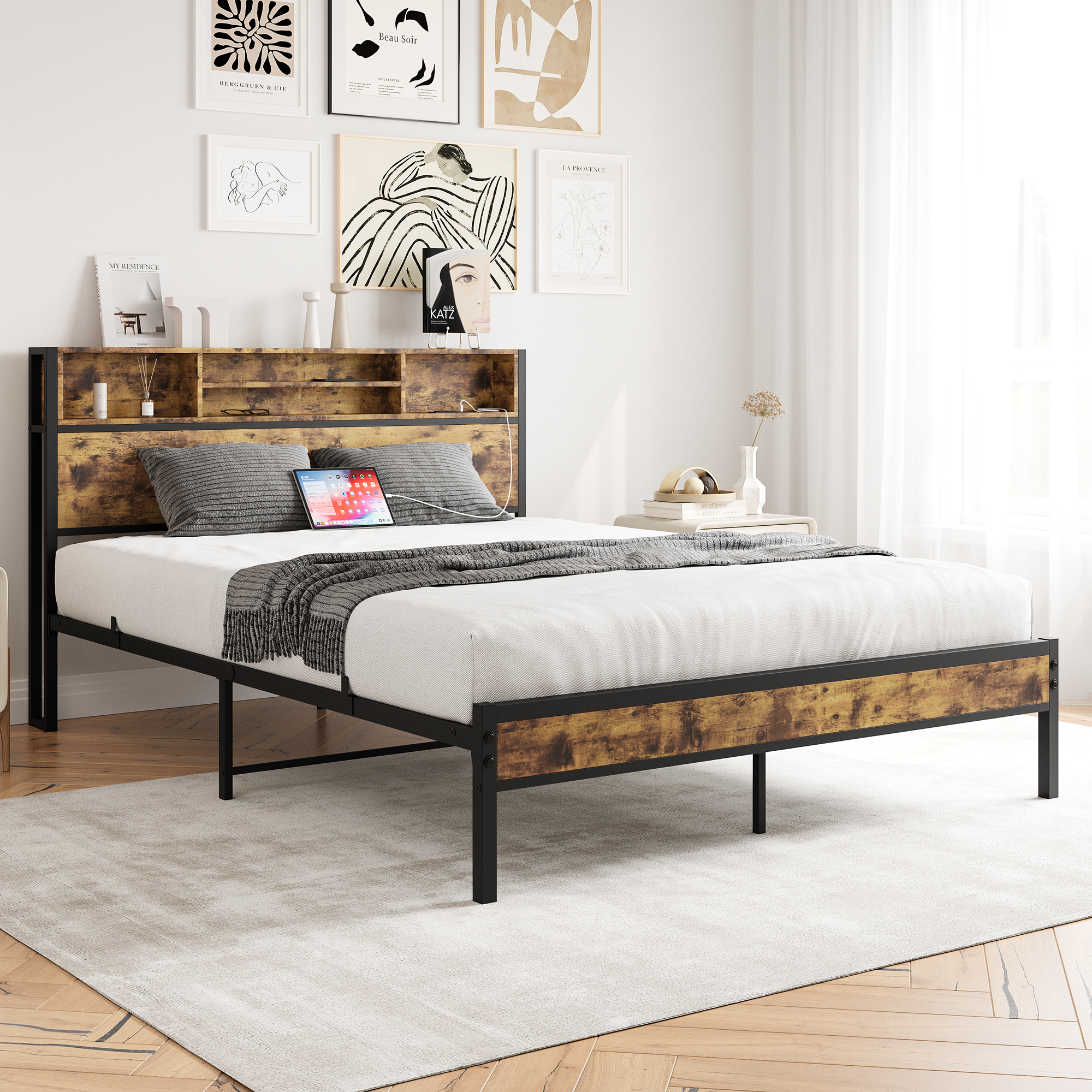 Queen Bed Frame With Storage Headboard