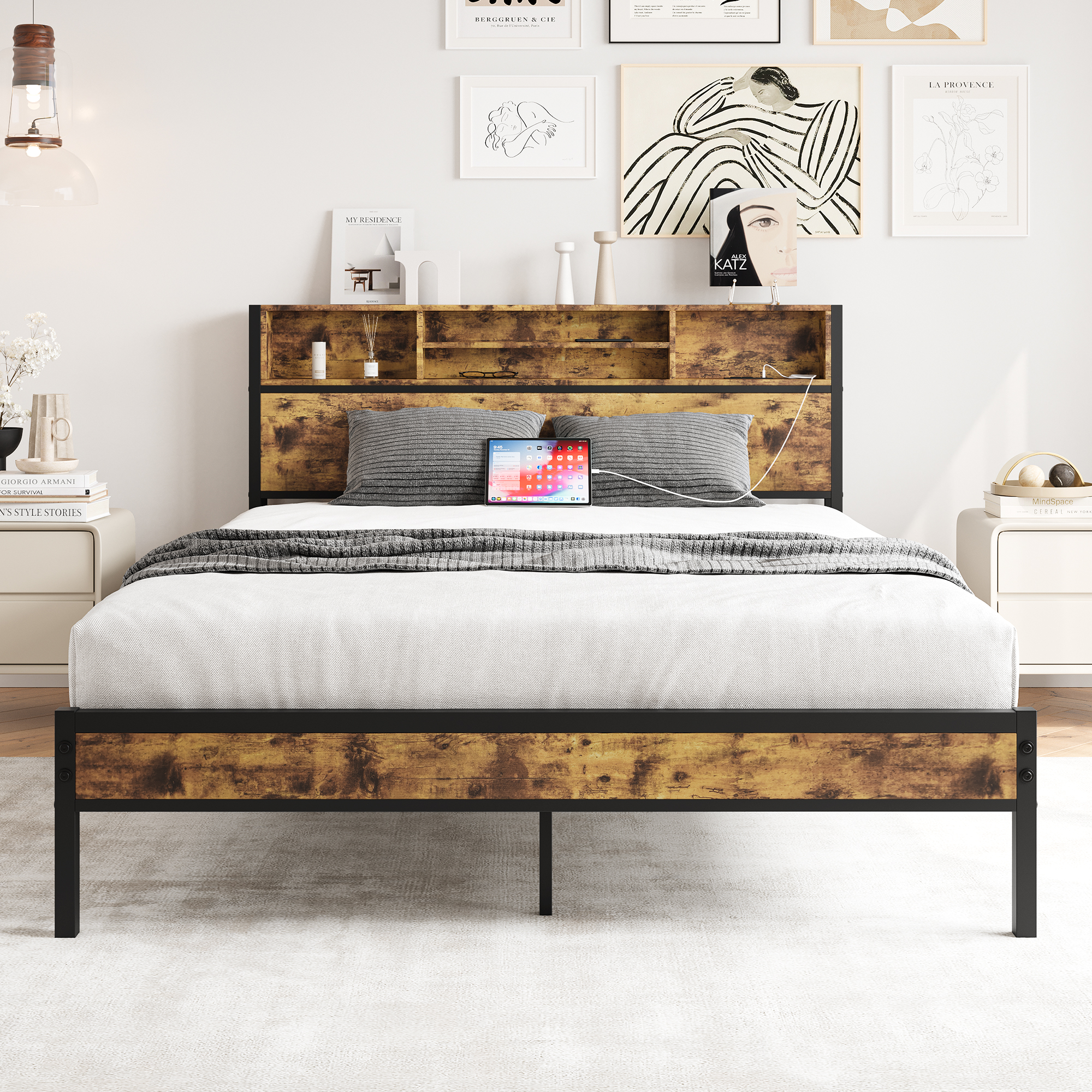 Queen Bed Frame With Storage Headboard