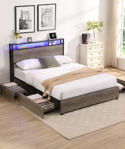 Queen Bed Frame with Storage Headboard