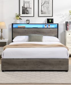 Full Size Platform Bed with Storage Headboard