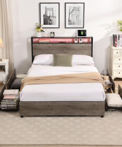 Queen Bed Frame with Storage Headboard