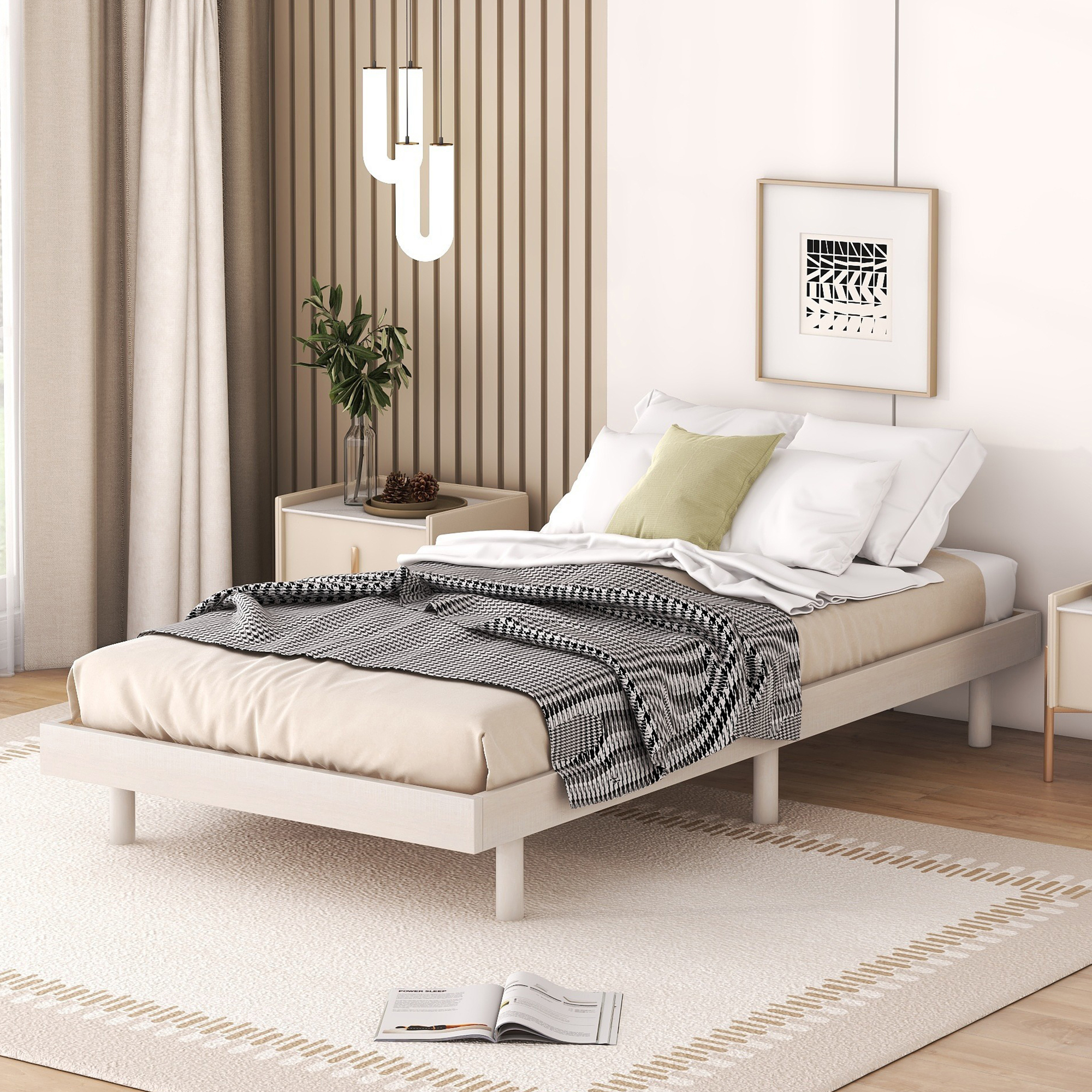 Modern Design Twin Size Floating Platform Bed Frame