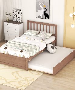 Modern Design Wooden Twin Size Platform Bed Frame with Trundle