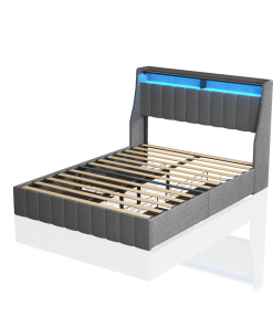 Full Size Bed Frame With LED, 4 Drawers