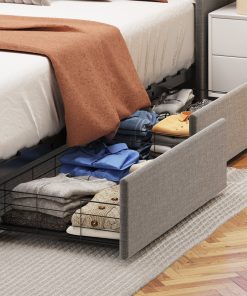 Full Size Bed Frame With LED, 4 Drawers