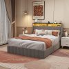 Queen Size Bed Frame With LED, 4 Drawers