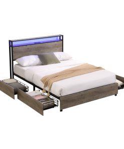 Full Size Platform Bed with Storage Headboard