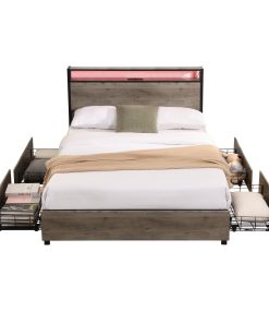 Full Size Platform Bed with Storage Headboard
