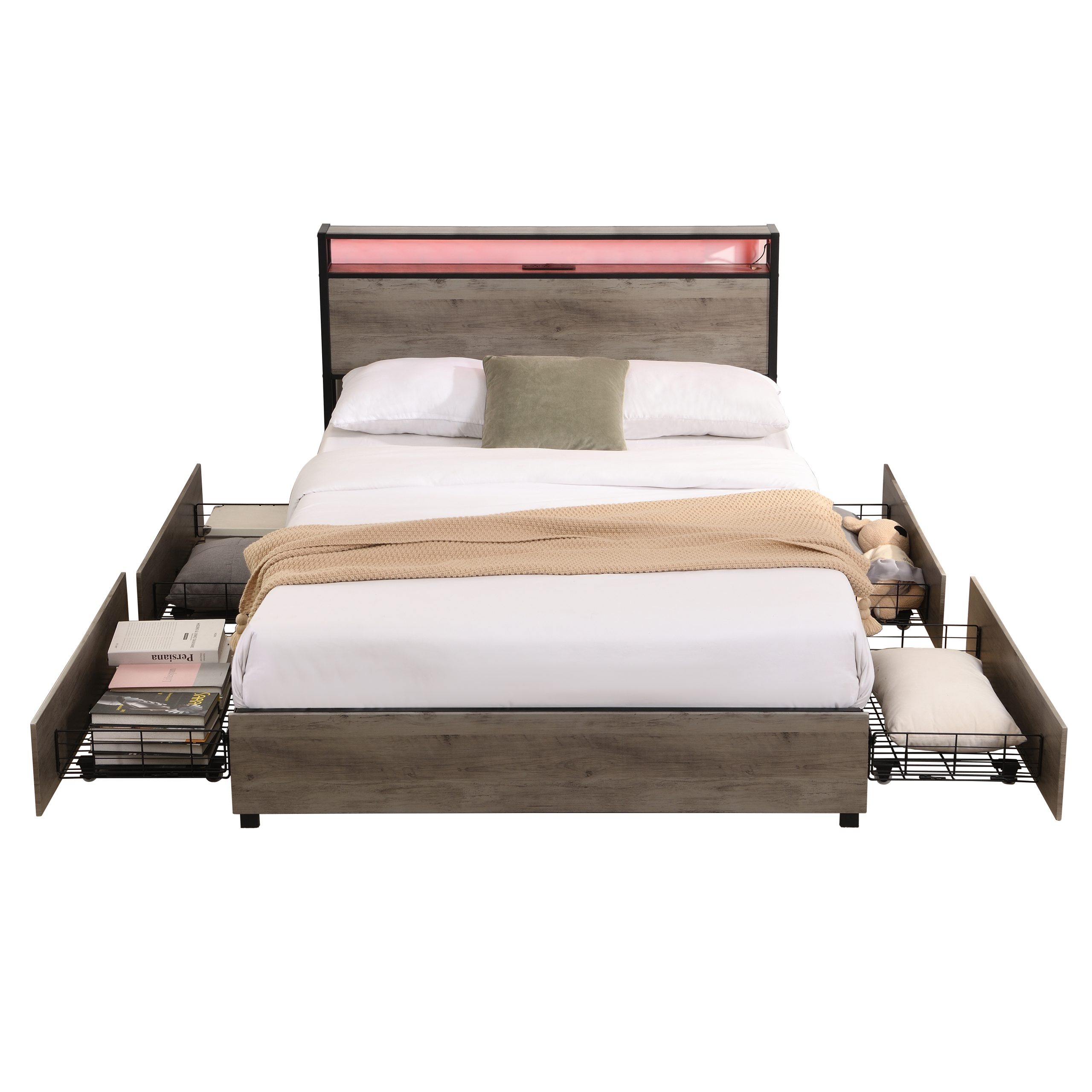 Full Size Platform Bed with Storage Headboard