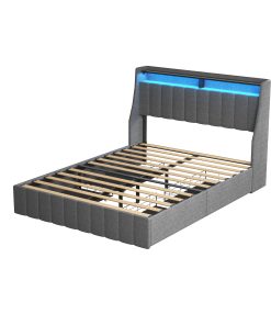 Full Size Bed Frame With LED, 4 Drawers