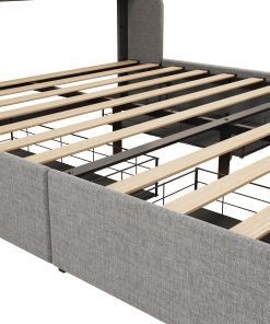 Full Size Bed Frame With LED, 4 Drawers