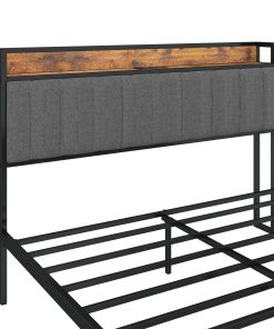 Full Size Bed Frame with Charging Station, Upholstered Headboard