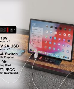 Full Size Bed Frame with Charging Station, Upholstered Headboard