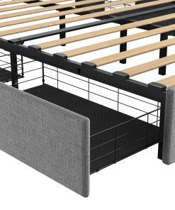 Full Size Bed Frame With LED, 4 Drawers