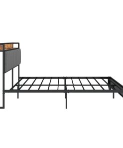 Full Size Bed Frame with Charging Station, Upholstered Headboard