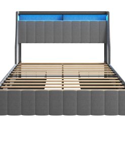 Full Size Bed Frame With LED, 4 Drawers