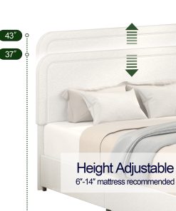 Queen Size Ivory Boucle Upholstered Platform Bed