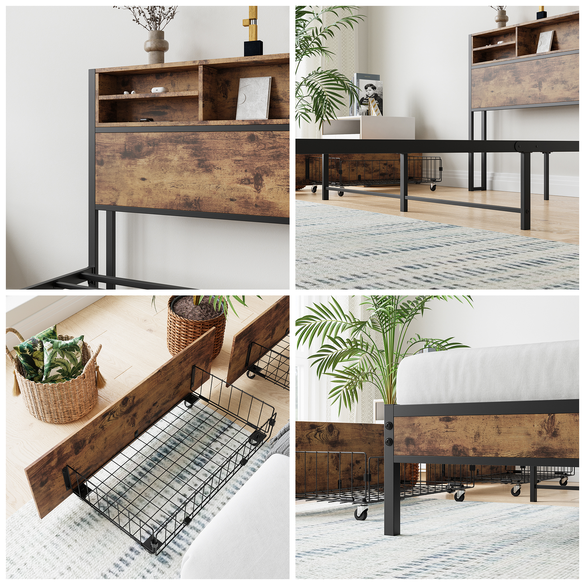 Solid Queen Size Platform Bed with 4 Drawers