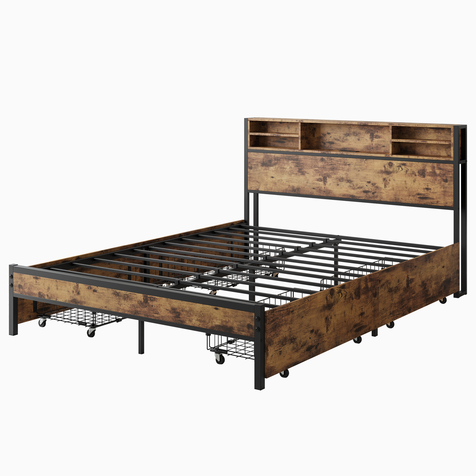 Solid Queen Size Platform Bed with 4 Drawers