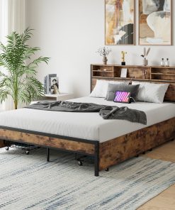 Solid Queen Size Platform Bed with 4 Drawers