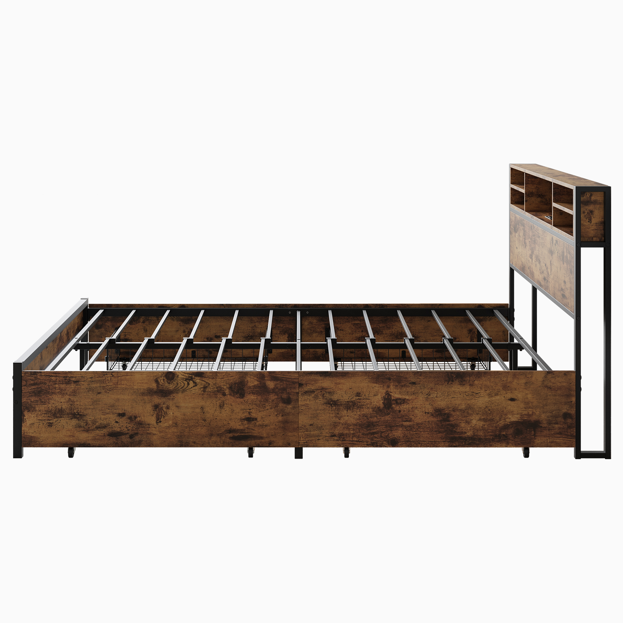 Solid Queen Size Platform Bed with 4 Drawers
