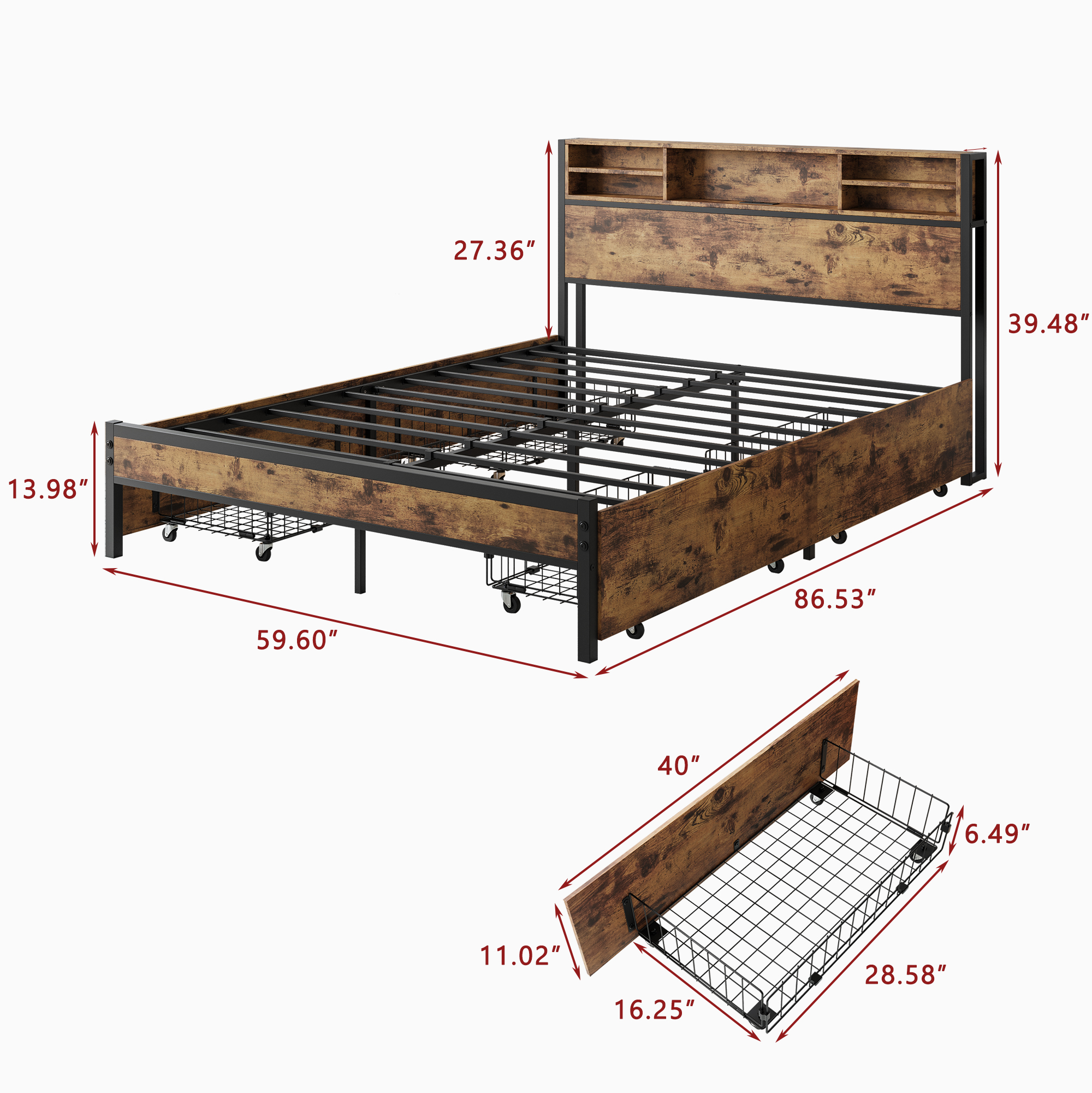 Solid Queen Size Platform Bed with 4 Drawers