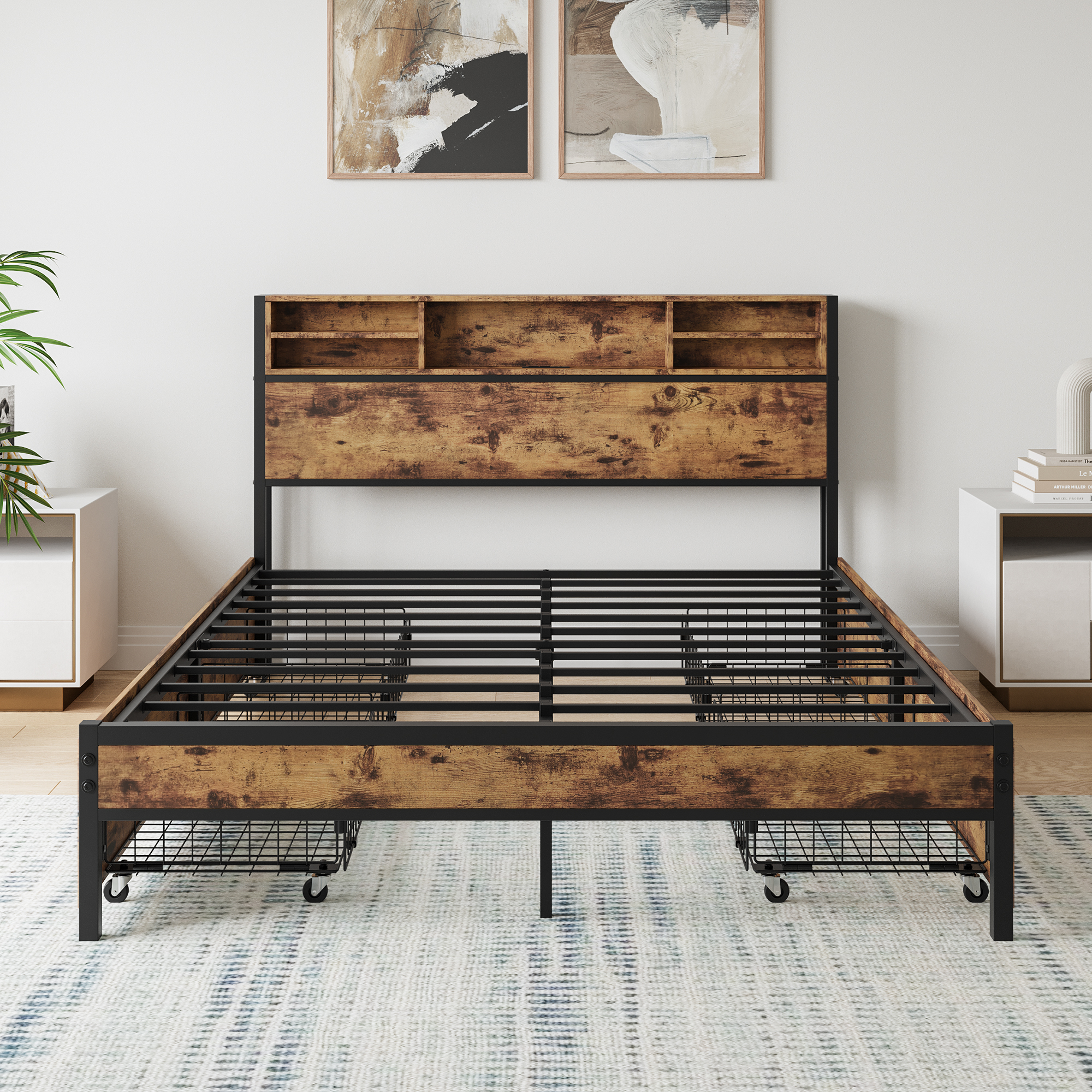 Solid Queen Size Platform Bed with 4 Drawers