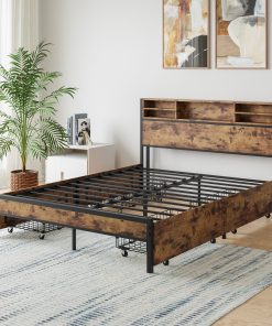 Solid Queen Size Platform Bed with 4 Drawers