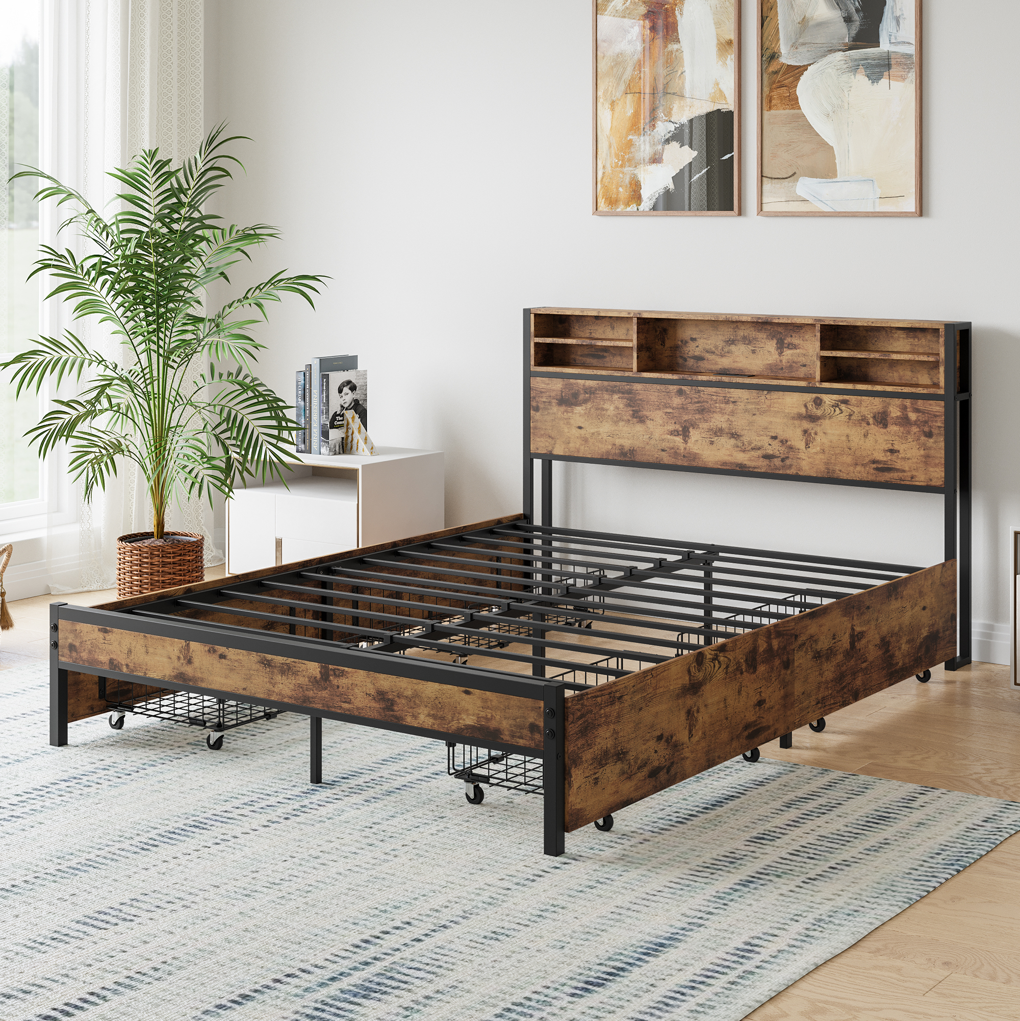 Solid Queen Size Platform Bed with 4 Drawers