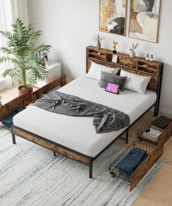 Solid Queen Size Platform Bed with 4 Drawers