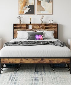 Solid Queen Size Platform Bed with 4 Drawers