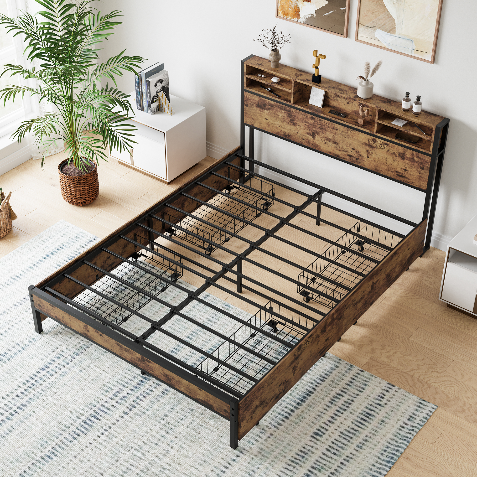 Solid Queen Size Platform Bed with 4 Drawers