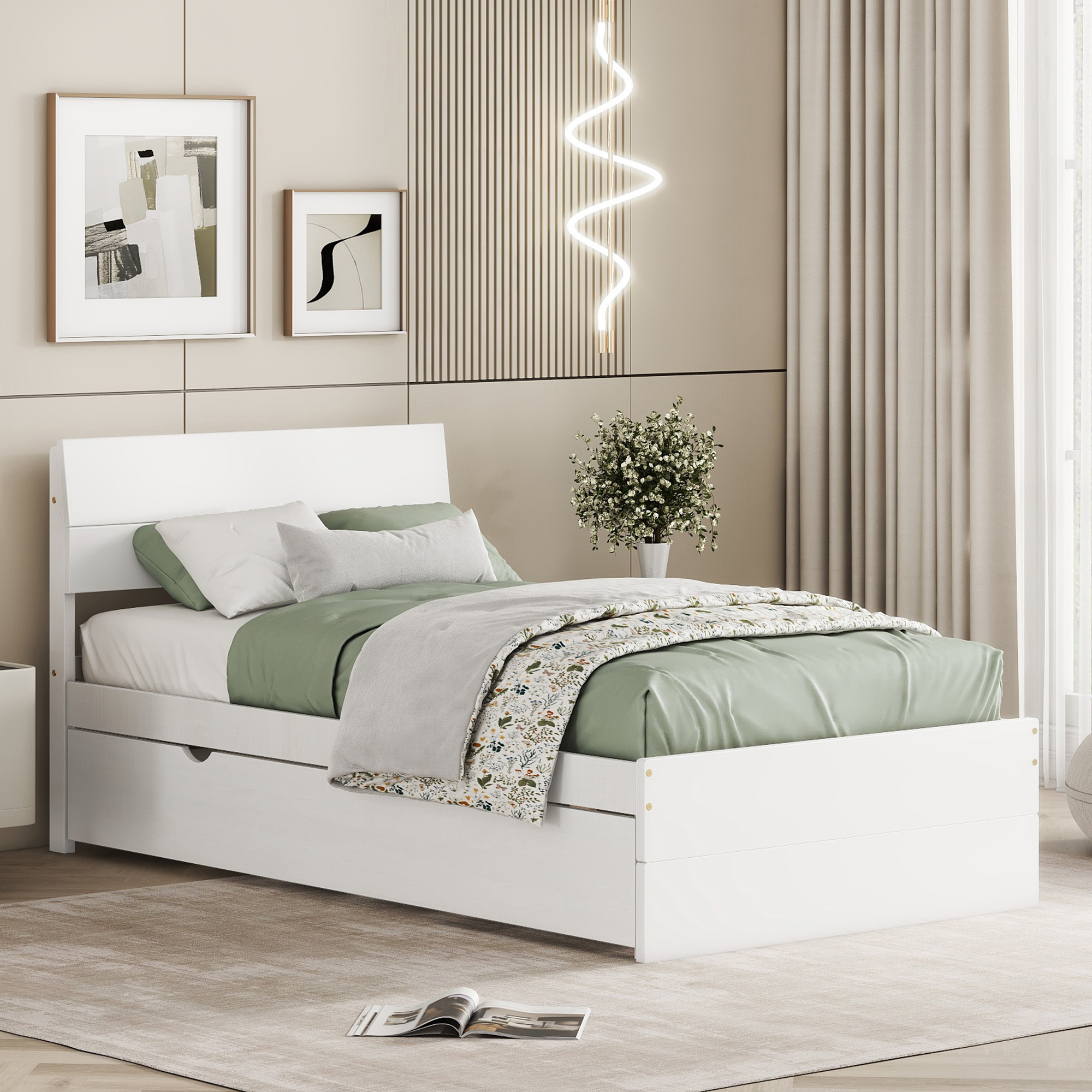 Modern Twin Bed Frame With Twin Trundle