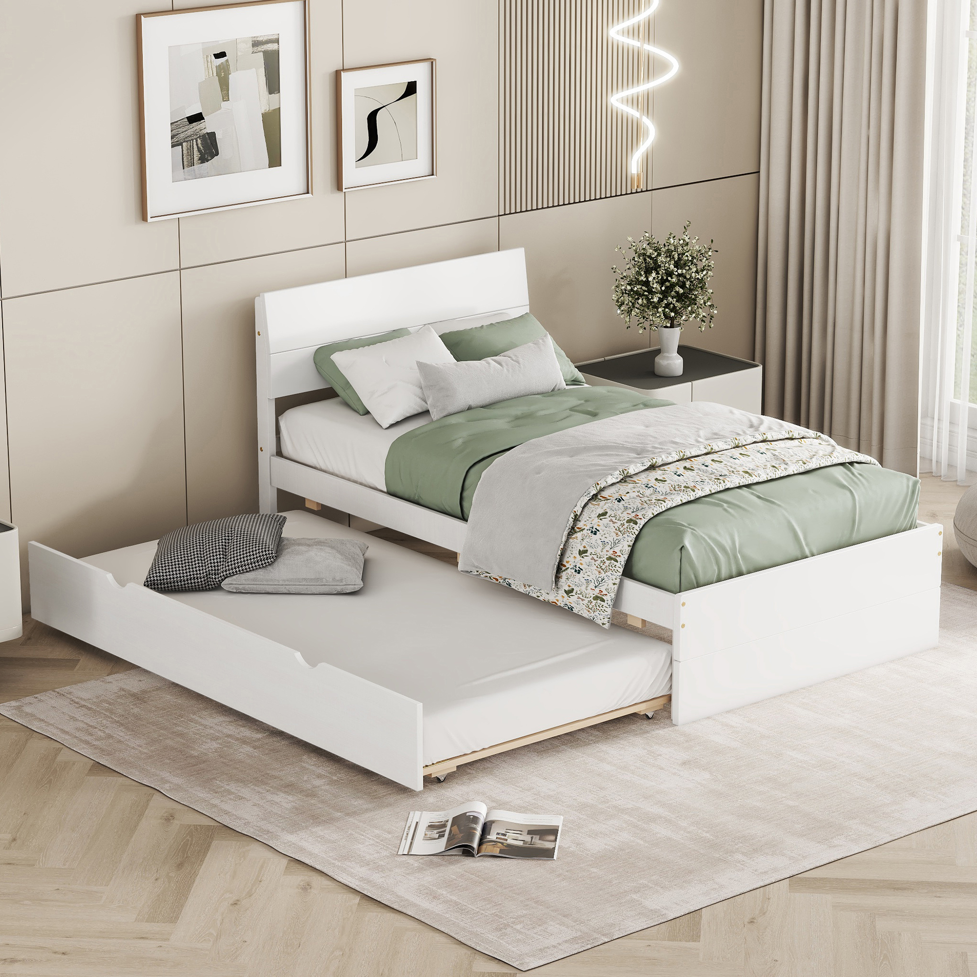 Modern Twin Bed Frame With Twin Trundle
