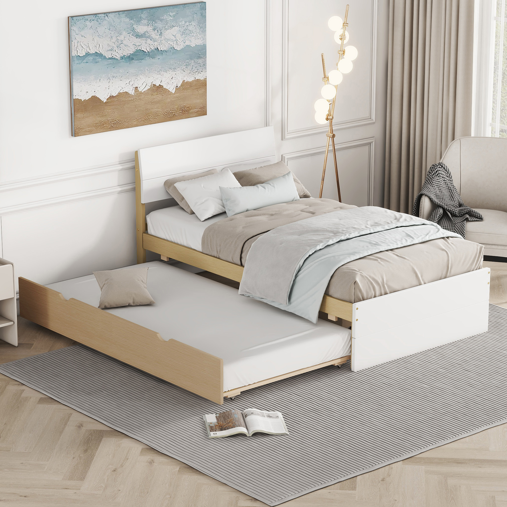 Modern Twin Bed Frame With Twin Trundle