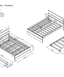 Modern Full Bed Frame With Twin Size Trundle And 2 Drawers