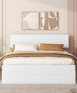 Modern Full Bed Frame With Twin Size Trundle And 2 Drawers