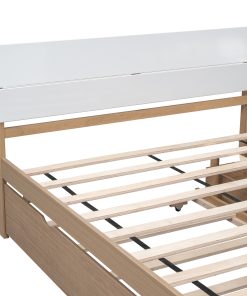 Modern Full Bed Frame With Twin Size Trundle And 2 Drawers