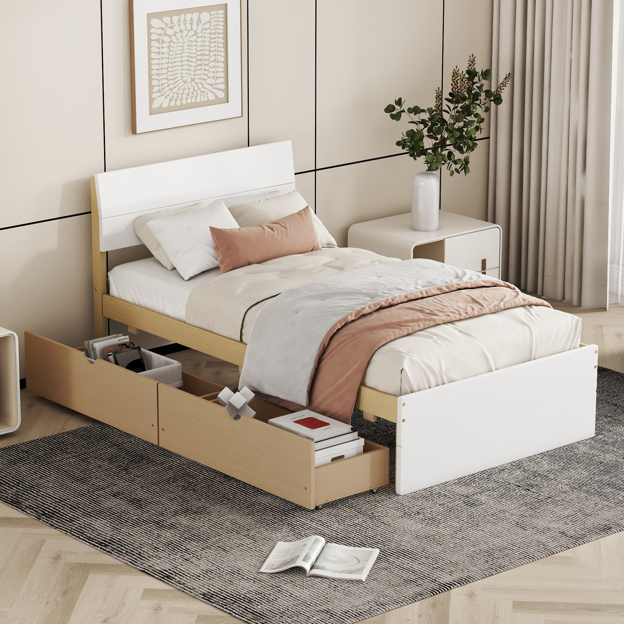 Modern Twin Bed Frame With 2 Drawers