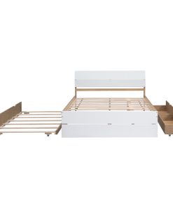 Modern Full Bed Frame With Twin Size Trundle And 2 Drawers