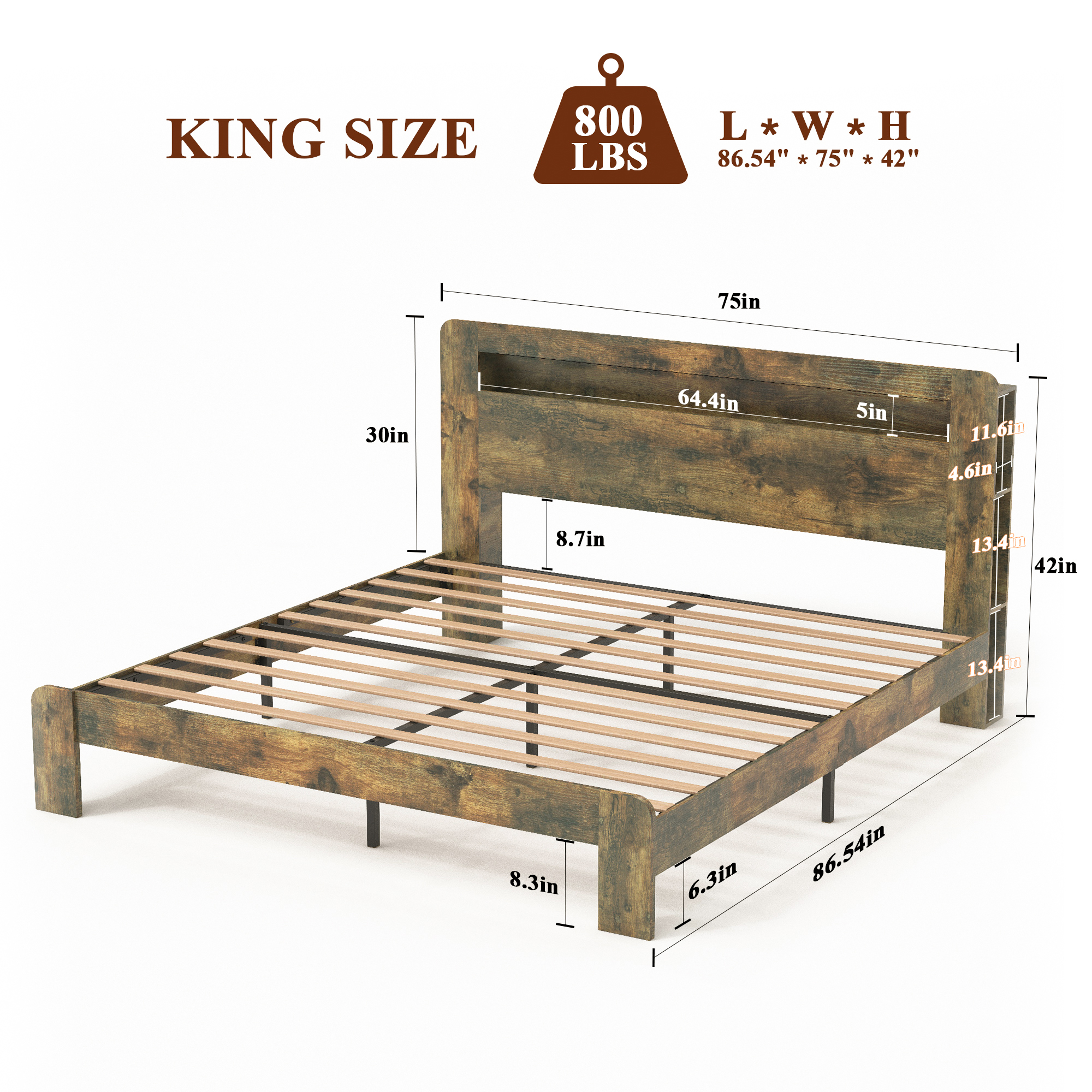King Size Bed Frame with Large Under Bed Storage