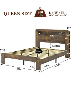 Wood Platform Bed Frame with LED Light Headboard