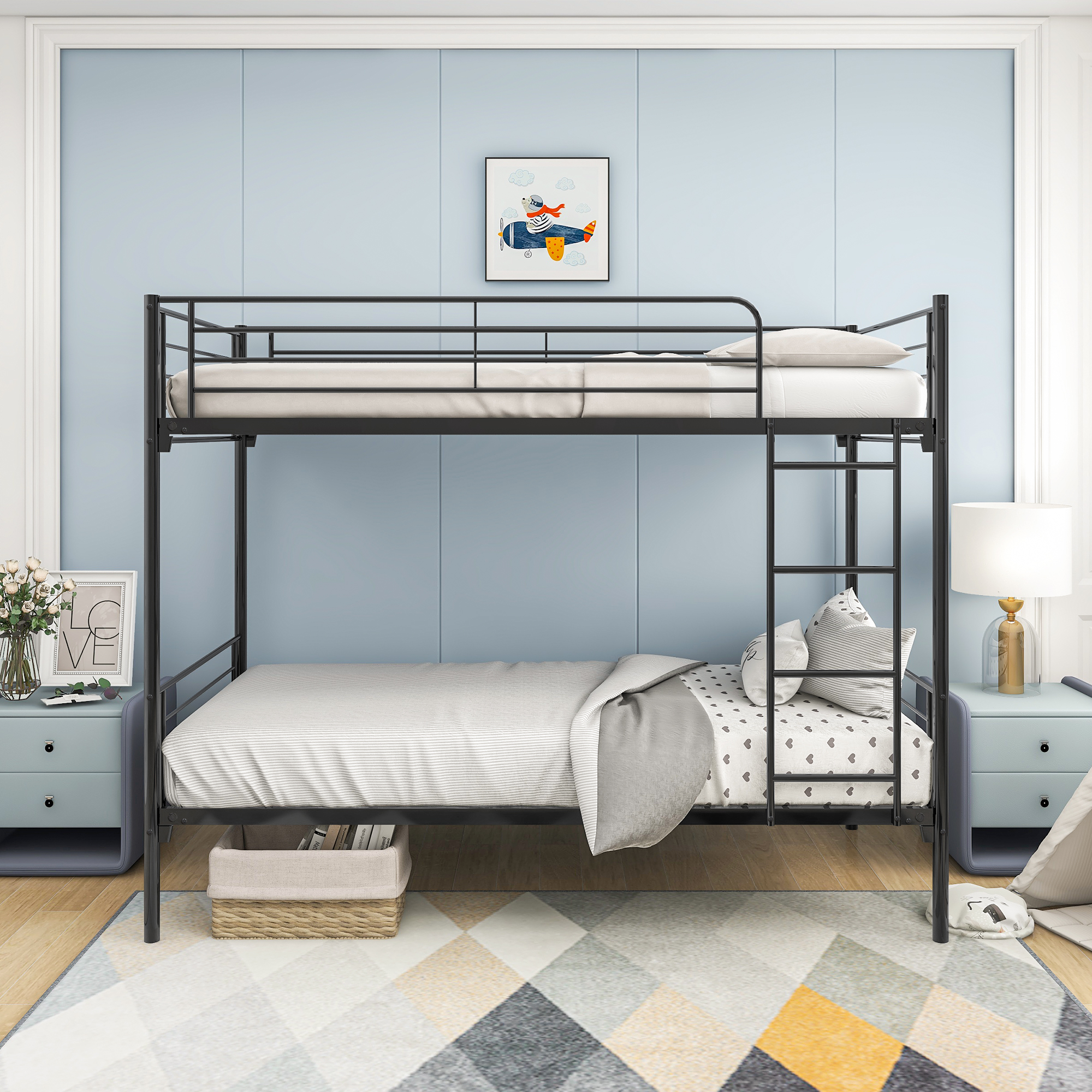 Twin over Twin Bunk Bed With Metal Frame