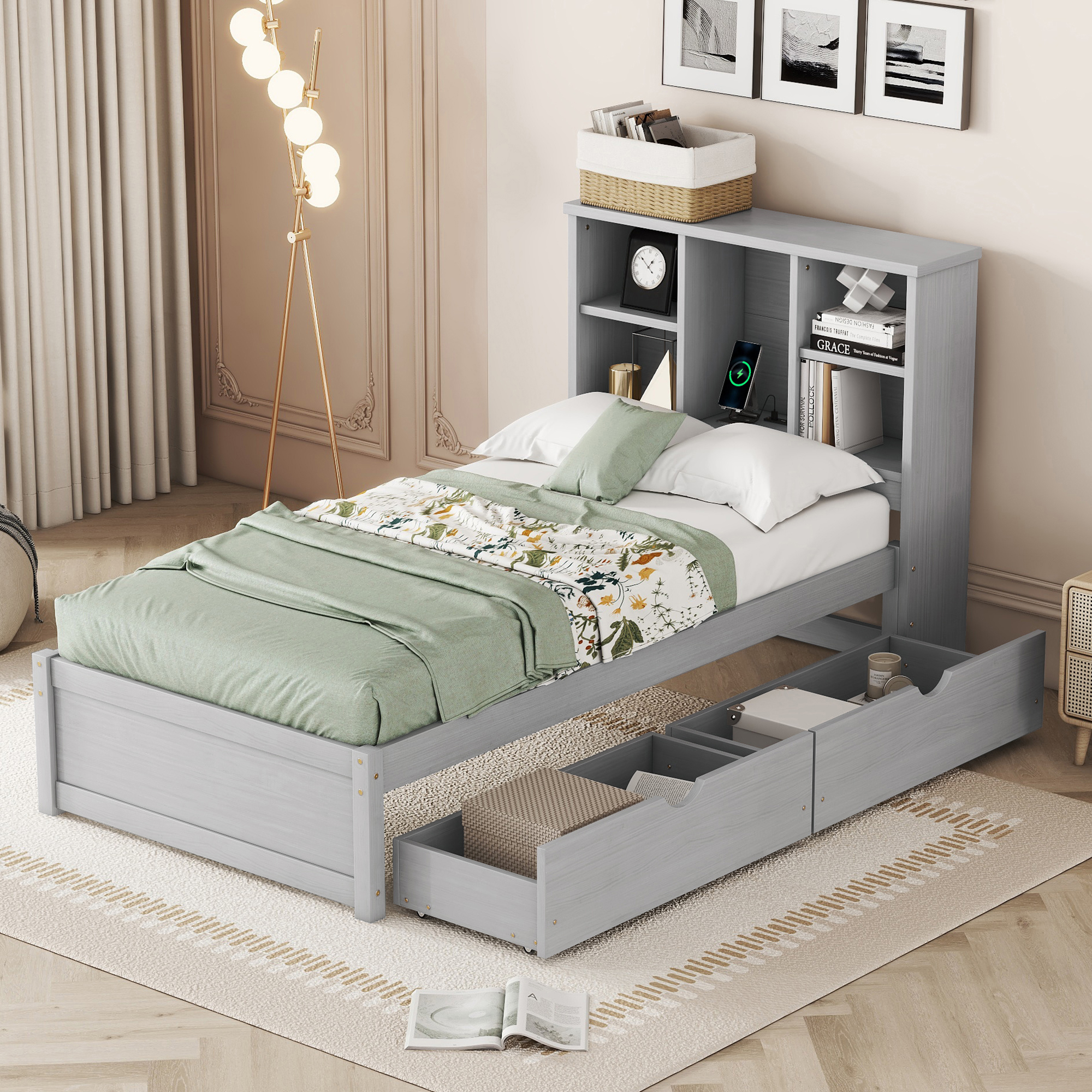 Twin Size Bed Frame With Built-in USB Port