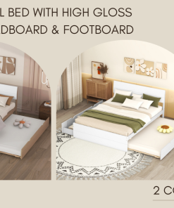 Modern Full Bed Frame With Twin Size Trundle And 2 Drawers