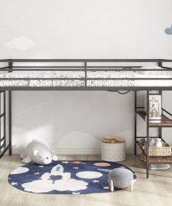 Twin Loft Bed With Cinnamon Wood Shelf