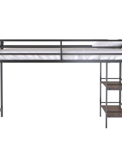 Twin Loft Bed With Cinnamon Wood Shelf