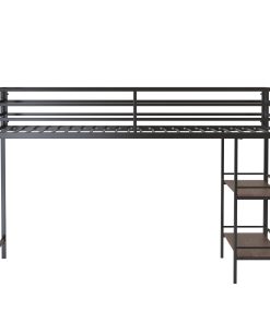 Twin Loft Bed With Cinnamon Wood Shelf